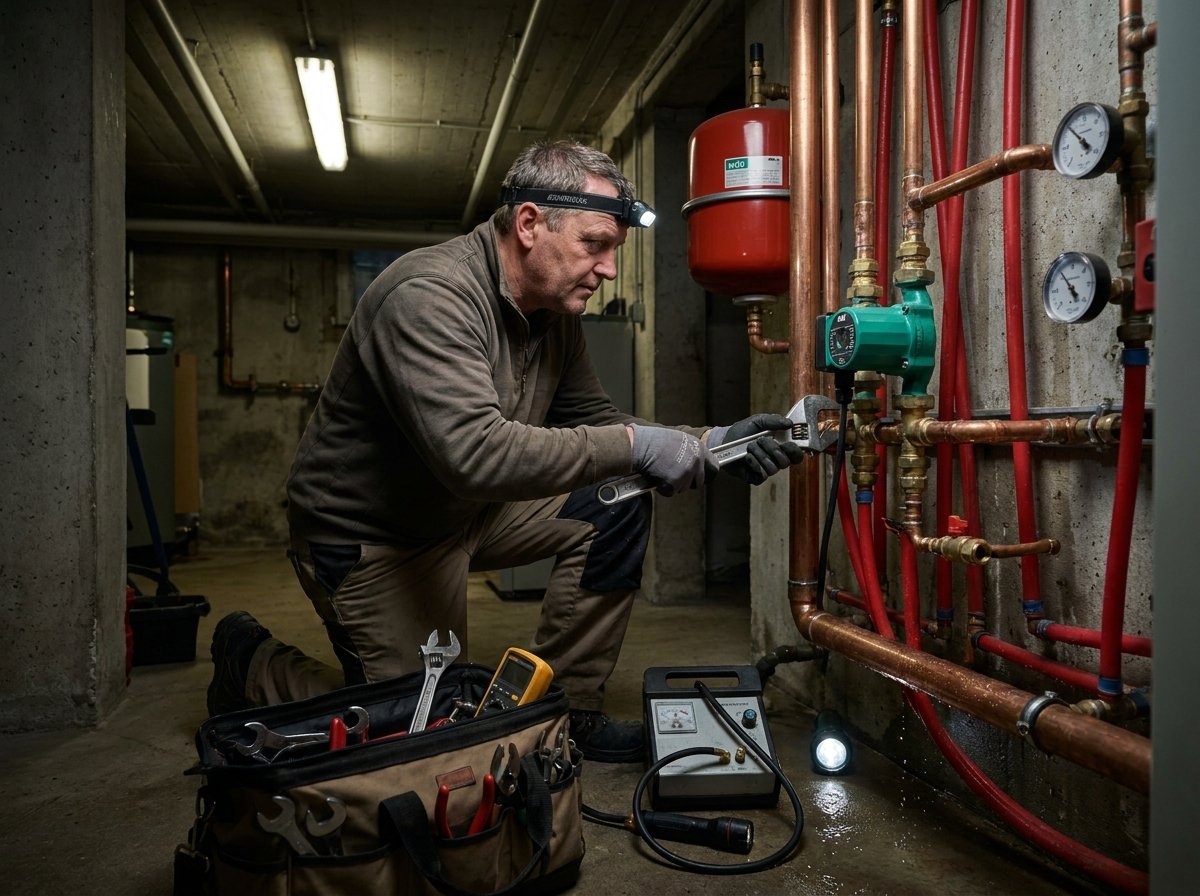 Technicien entretenant un système de chauffage
