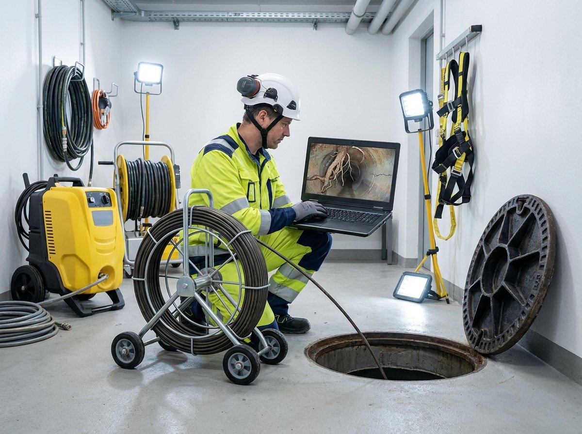 Technicien surveillant l'inspection caméra des égouts
